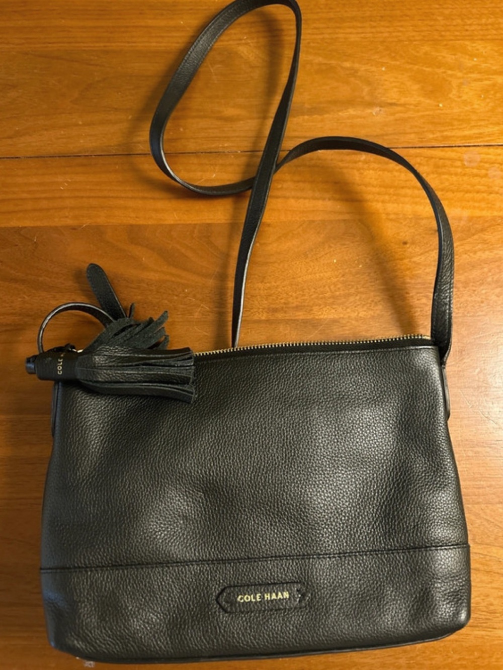 Cole Haan Navy Leather Crossbody with Tassel Accent